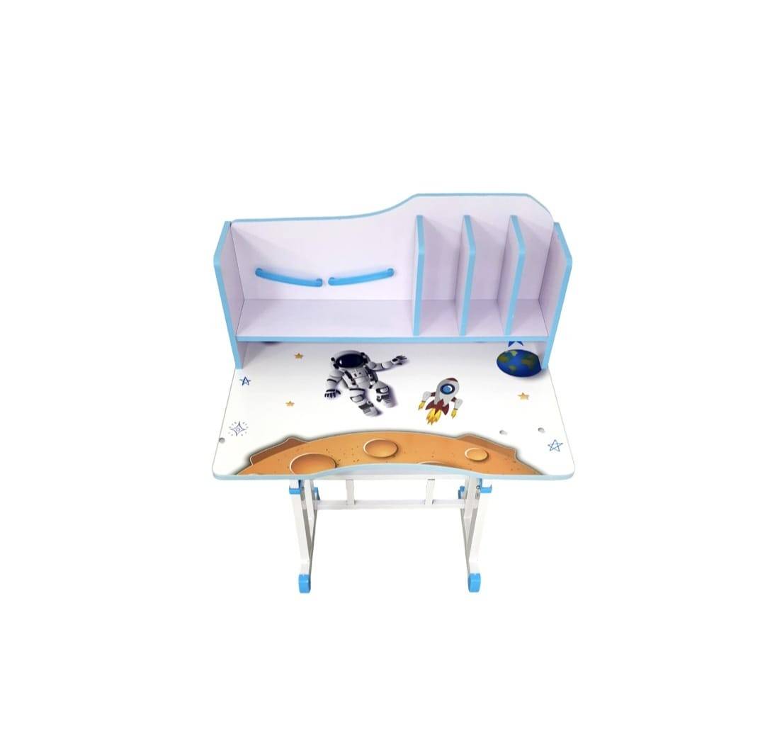 Set birou cu scăunel, metalic, reglabil pe înălțime, alb/albastru, 69x45 cm