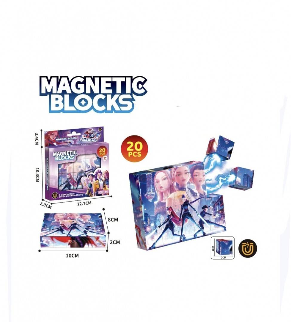 Set Blocuri magnetice de constructie, puzzle, KPOP Demon Hunters, MASHASHOP, multicolor, 20 buc