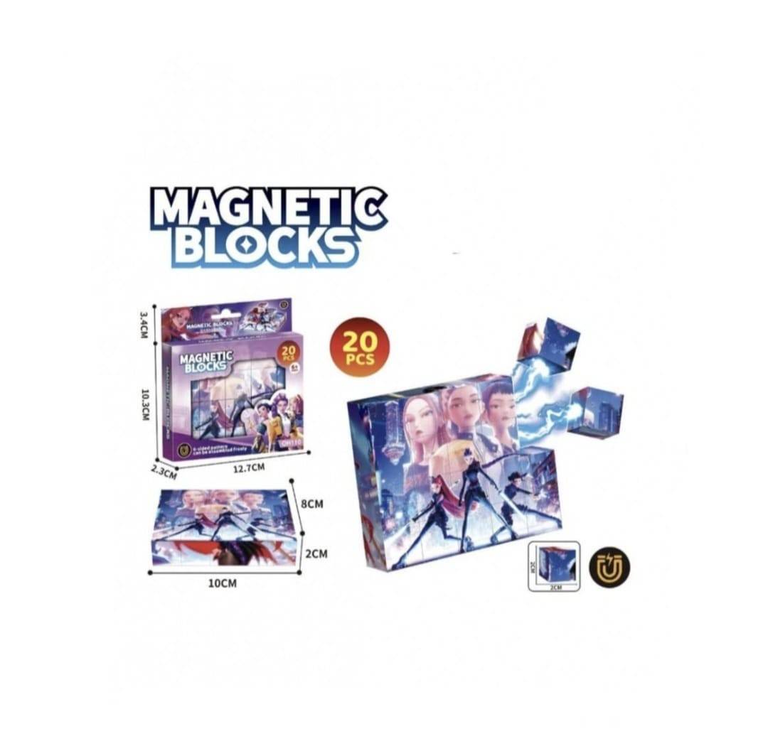 Set Blocuri magnetice de constructie, puzzle, KPOP Demon Hunters, multicolor, 20 buc