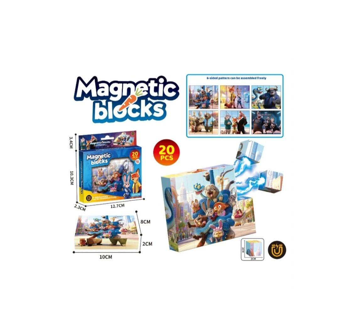 Set Blocuri magnetice de constructie, puzzle, Zootopia, MASHASHOP, multicolor, 20 buc