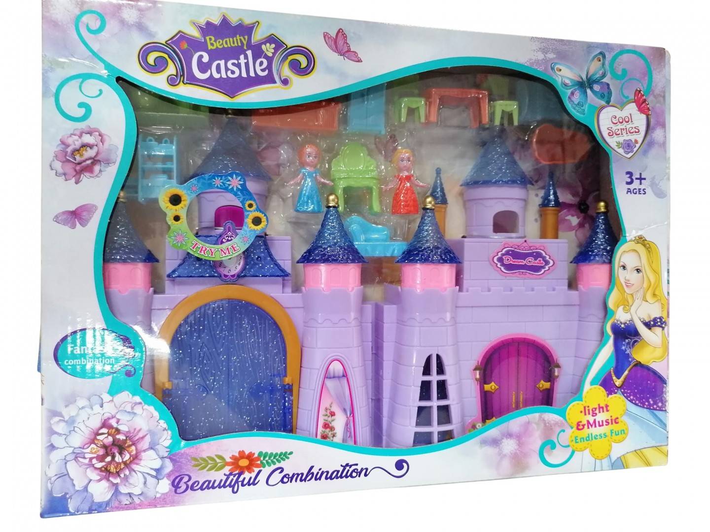 Set Castel de jucarie cu mobilier, Beauty Castle, 2 figurine, 11 accesorii, multicolor, 30 cm