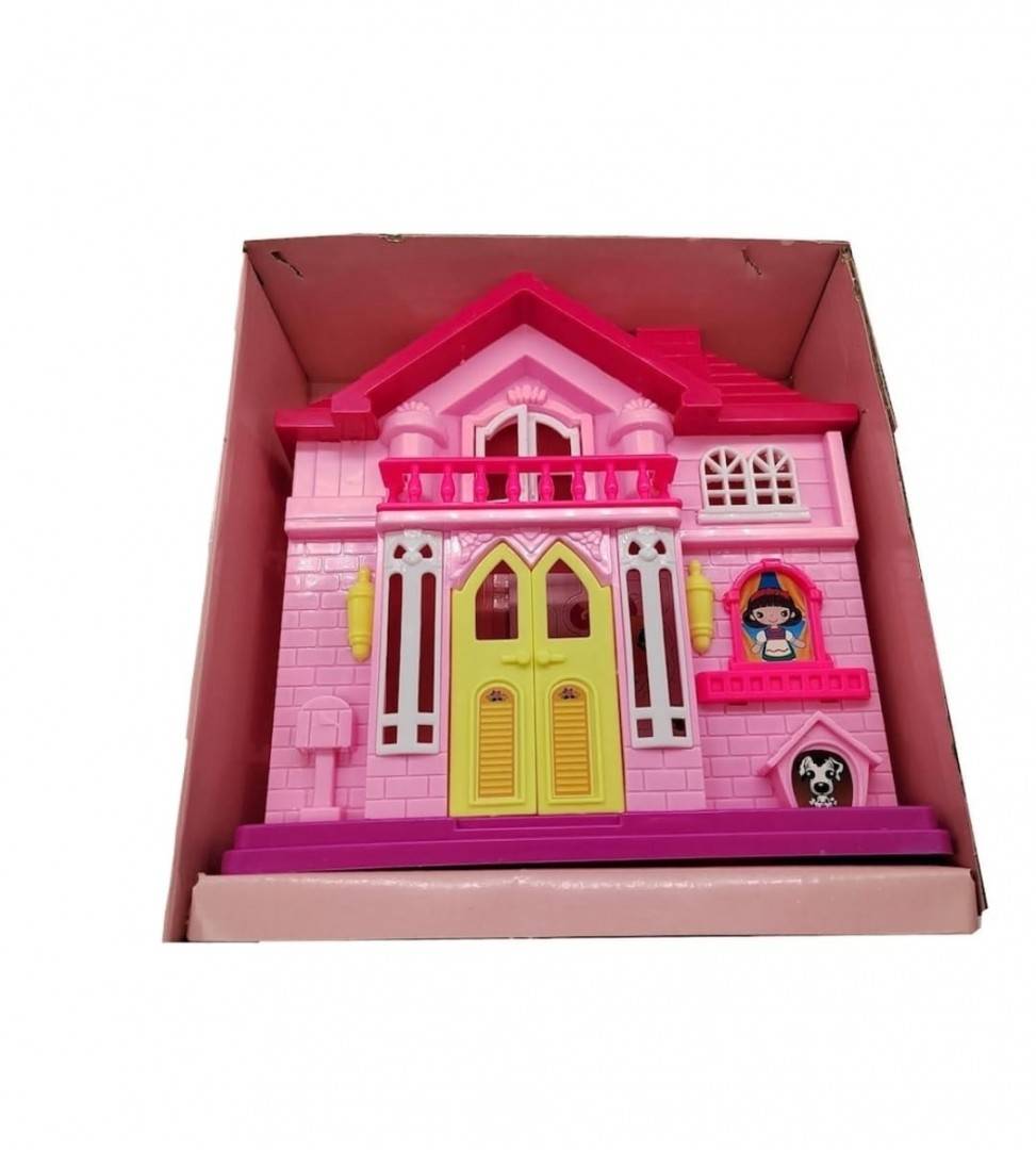 Set Casuta de papusi, Happy House, 7 accesorii, roz, 18 cm