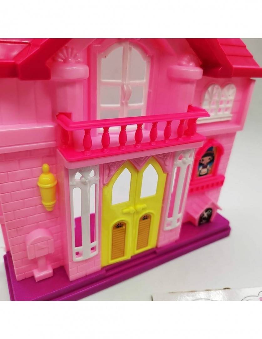 Set Casuta de papusi, Happy House, 7 accesorii, roz, 18 cm