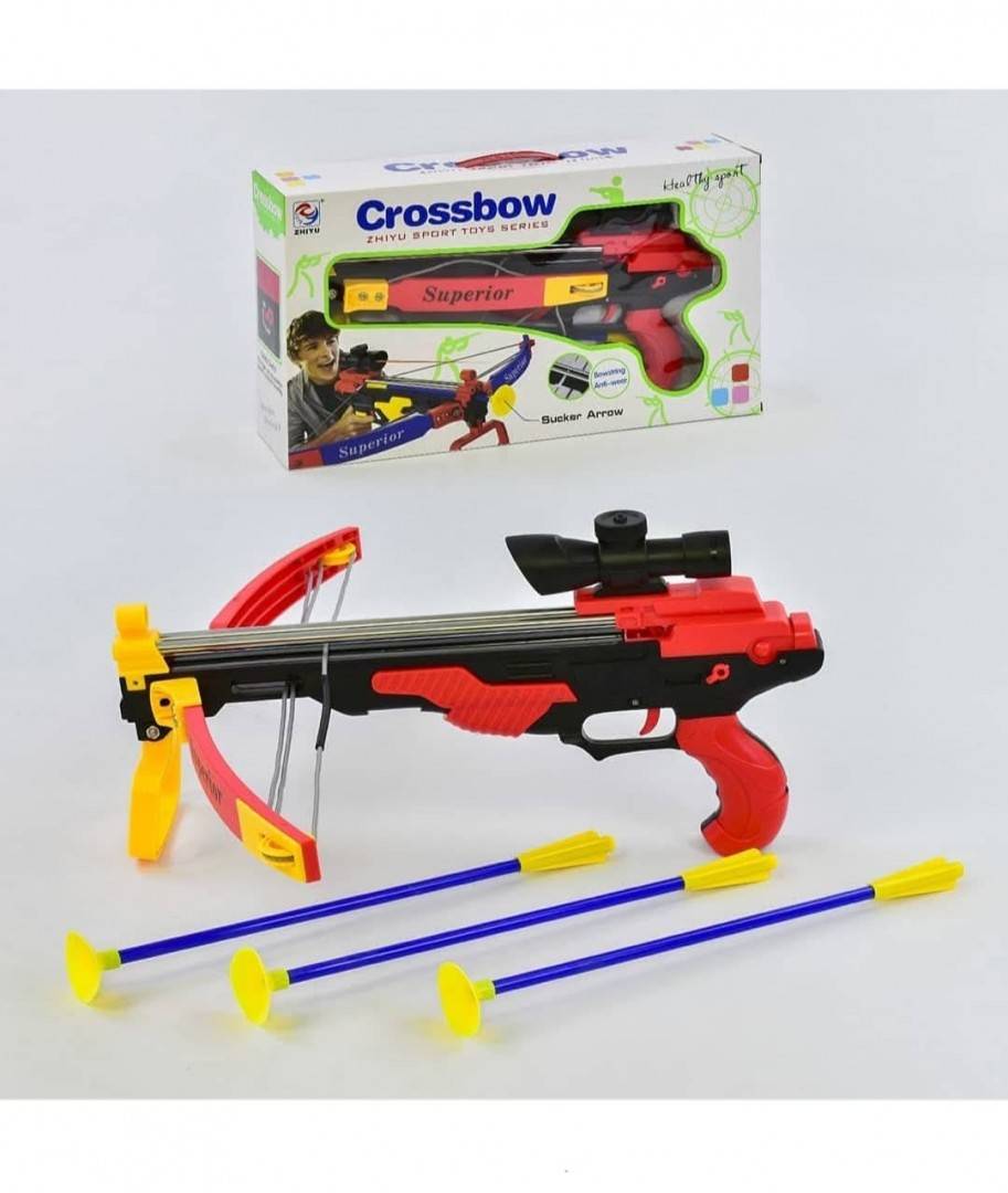 Set complet arbaleta, Crossbow Camouflage cu ghidaj laser, 3 sageti cu ventuza, multicolor, 5 ani+