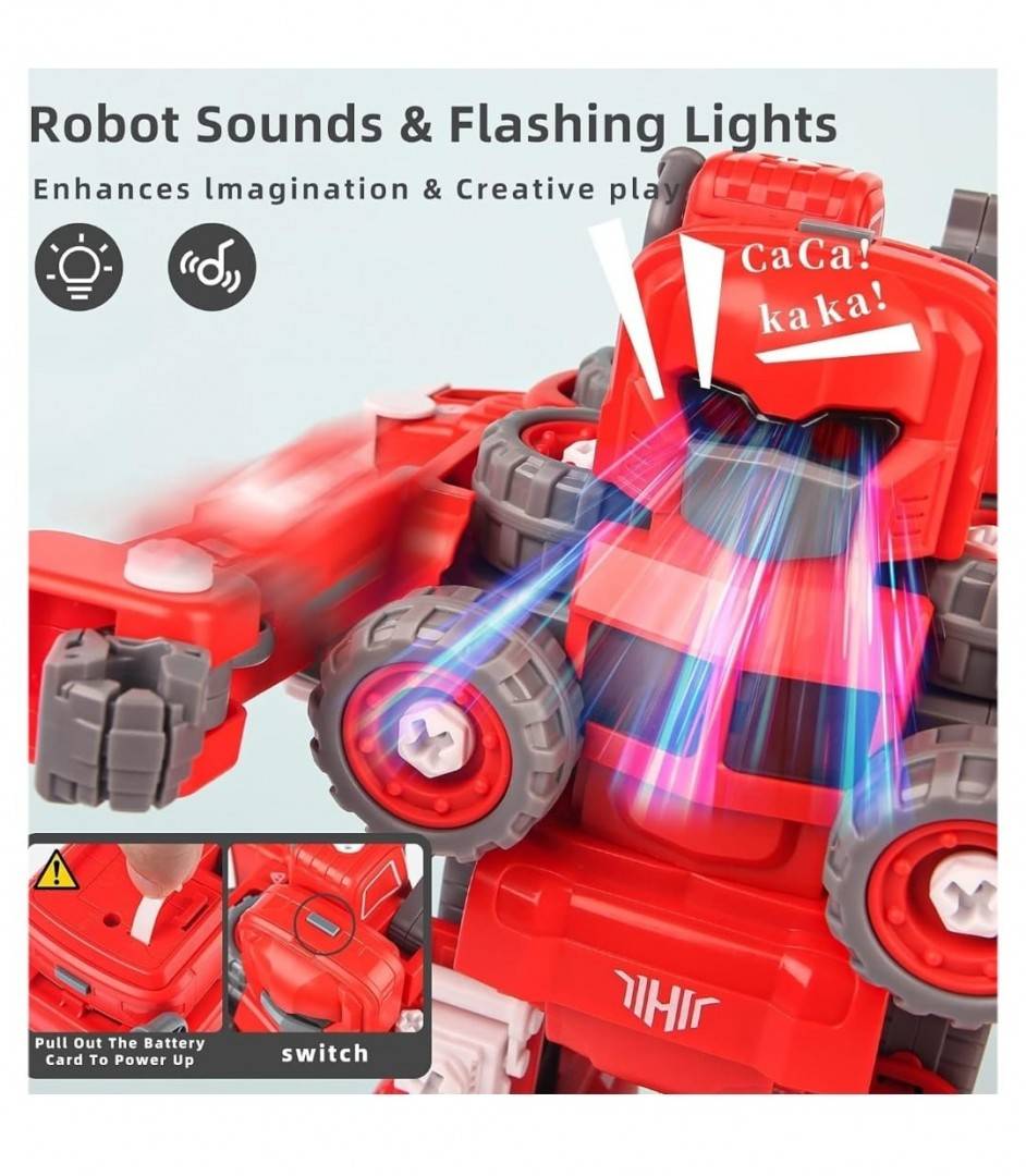 Set constructie robot 5 in 1, jucarie educationala, usor de asamblat si dezasamblat, cu sunete, rosu, 31 cm