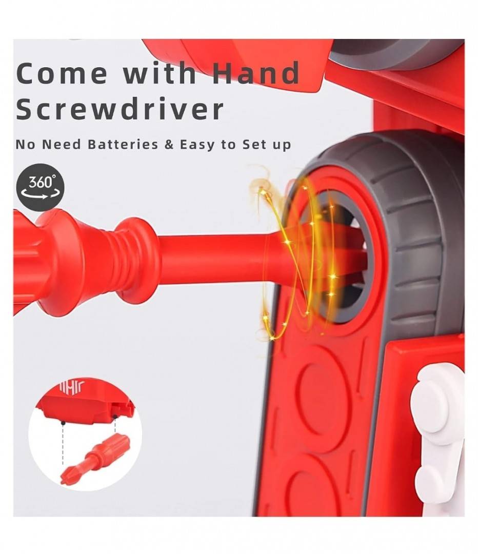 Set constructie robot 5 in 1, jucarie educationala, usor de asamblat si dezasamblat, cu sunete, rosu, 31 cm