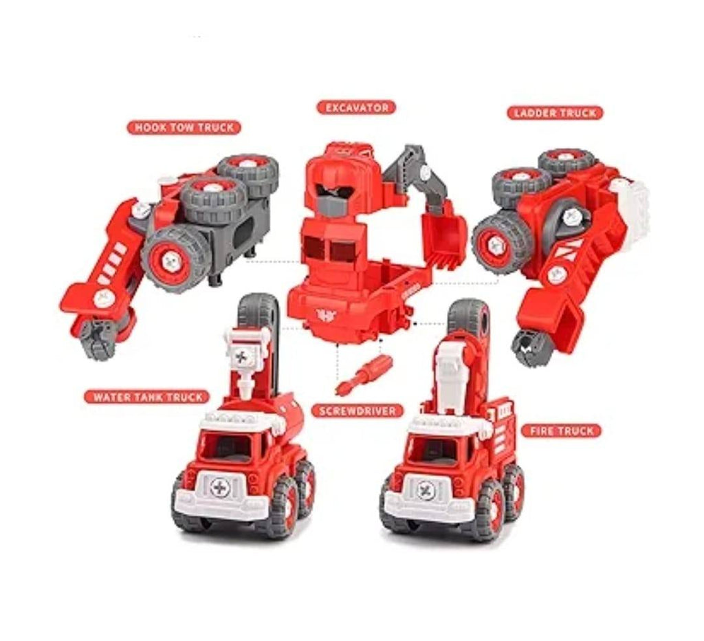 Set constructie robot 5 in 1, jucarie educationala, usor de asamblat si dezasamblat, cu sunete, rosu, 31 cm