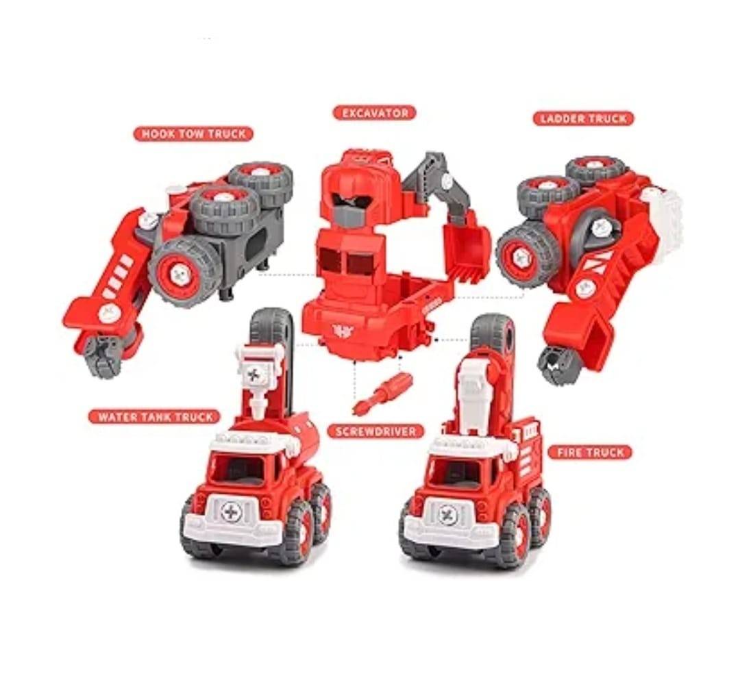 Set constructie robot 5 in 1, jucarie educationala, usor de asamblat si dezasamblat, cu sunete, rosu, 31 cm