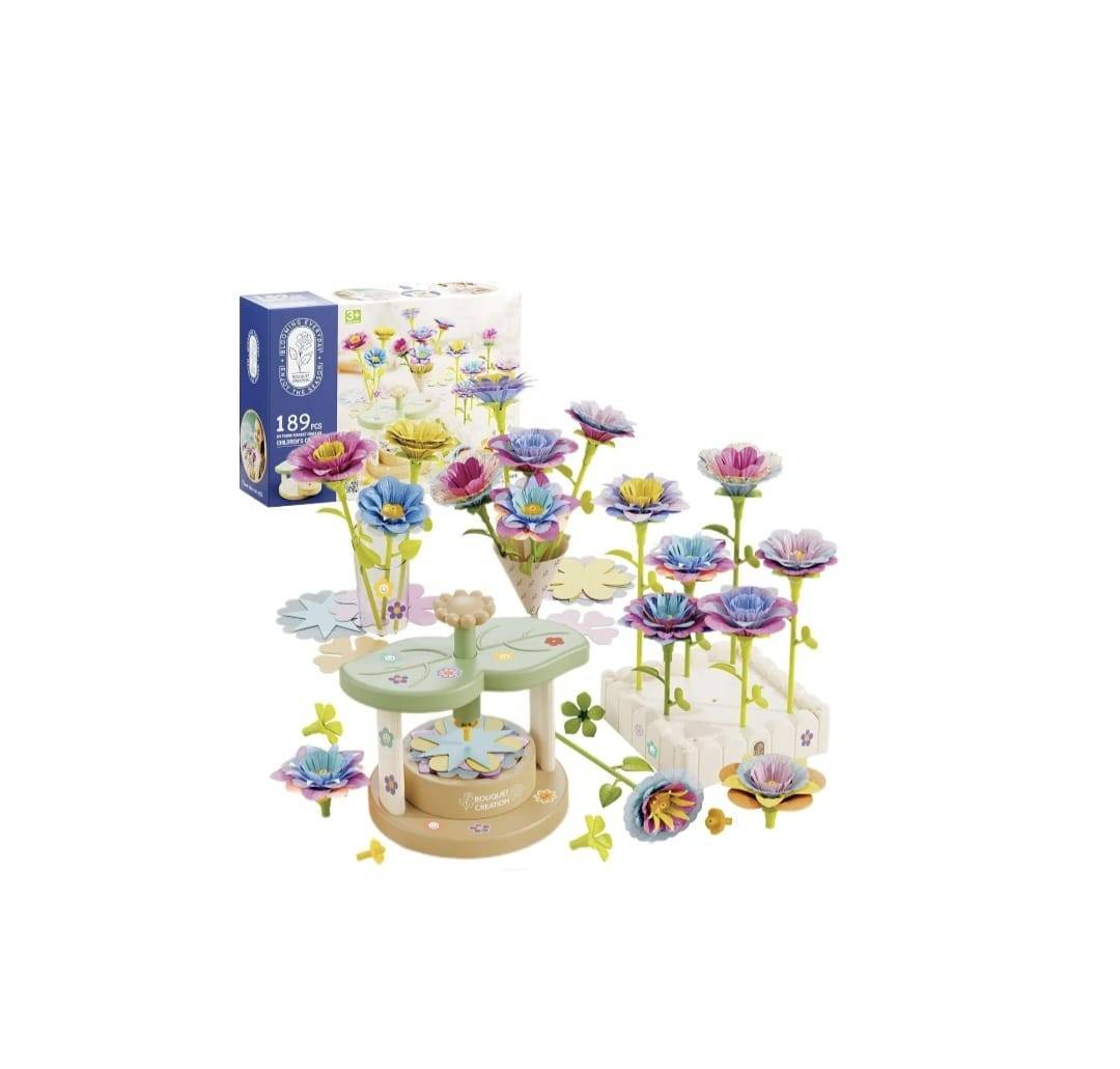 Set creativ cu aranjamente florale, Fabrica de flori, blocuri de constructie in forma de flori, 189 piese