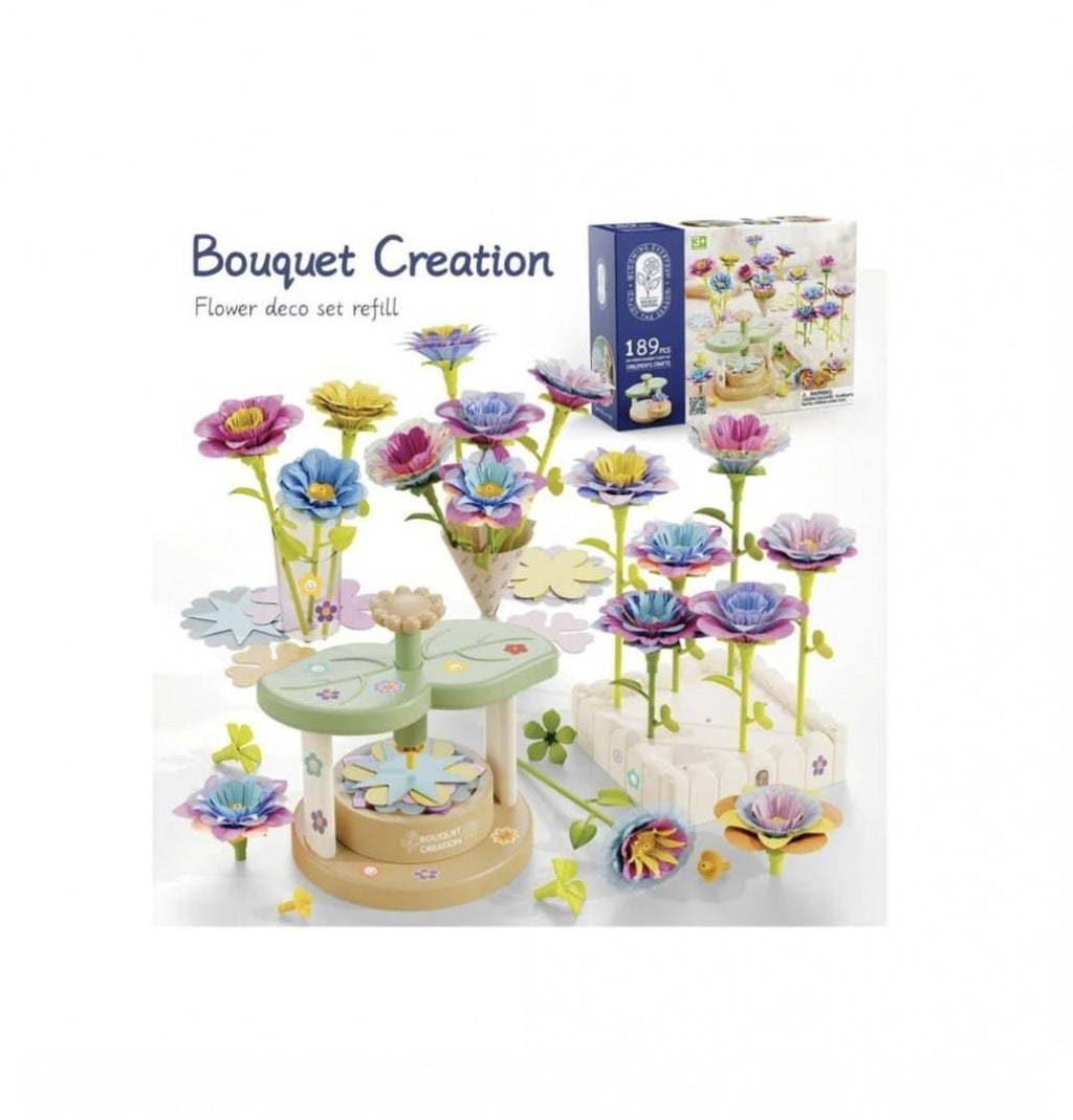 Set creativ cu aranjamente florale, Fabrica de flori, blocuri de constructie in forma de flori, 189 piese