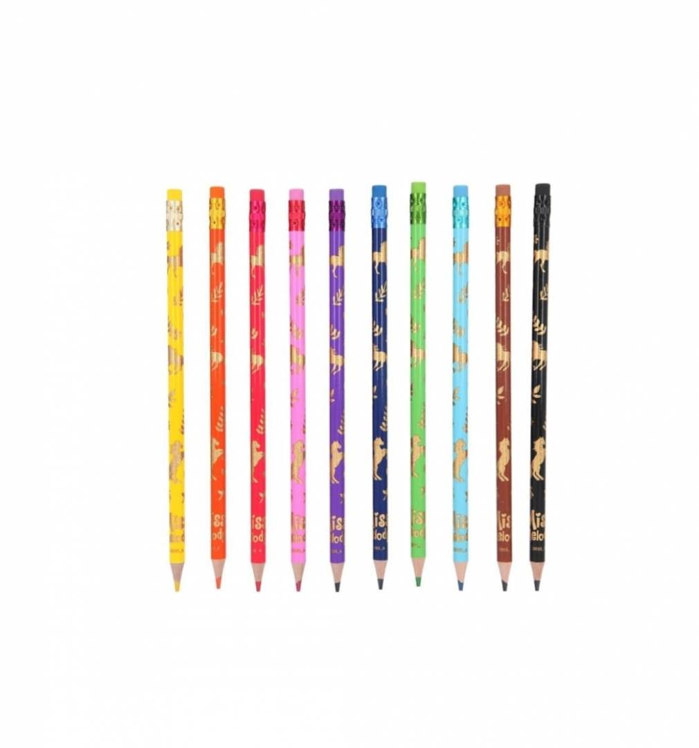 Set creioane colorate Miss Melody, 10 culori, 7mm, 19,6x8,2x1cm
