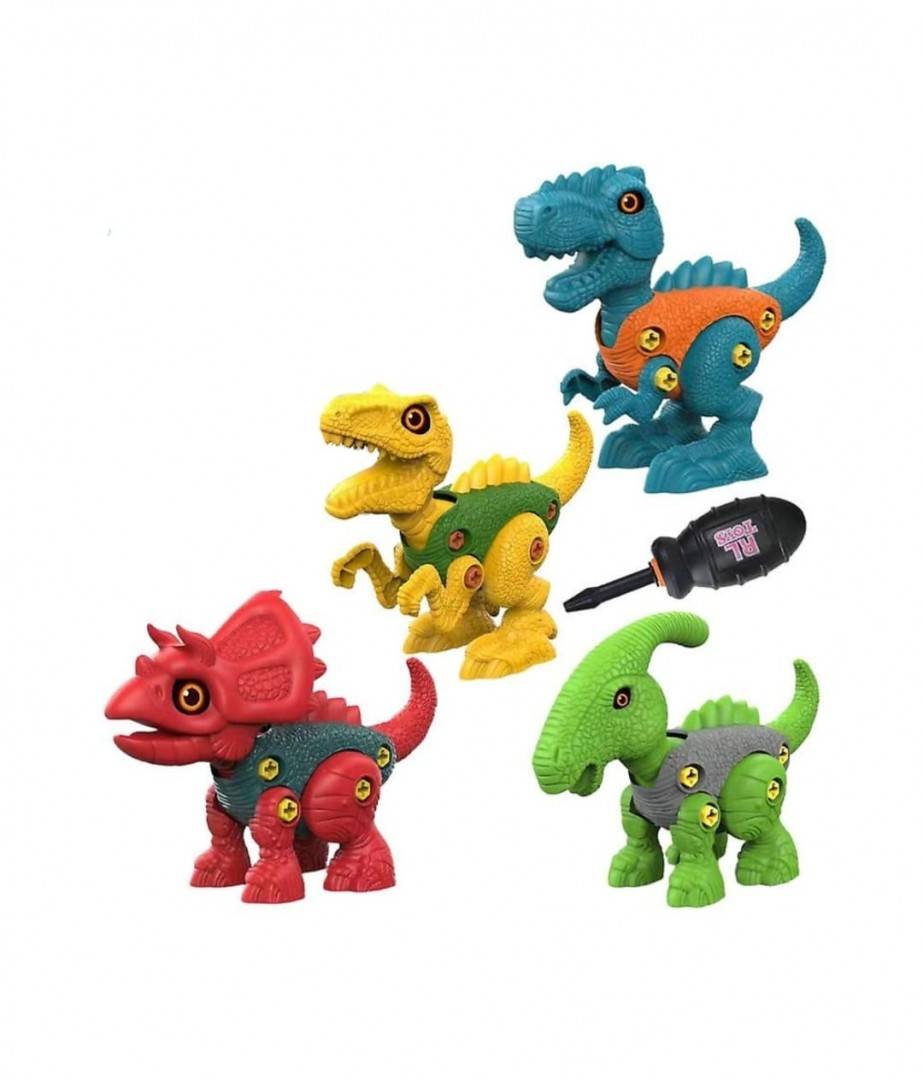 Set de asamblare, 4 Dinosauri, 2 surubelnite, multicolor