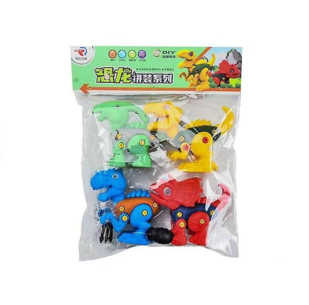 Set de asamblare, 4 Dinosauri, 2 surubelnite, multicolor