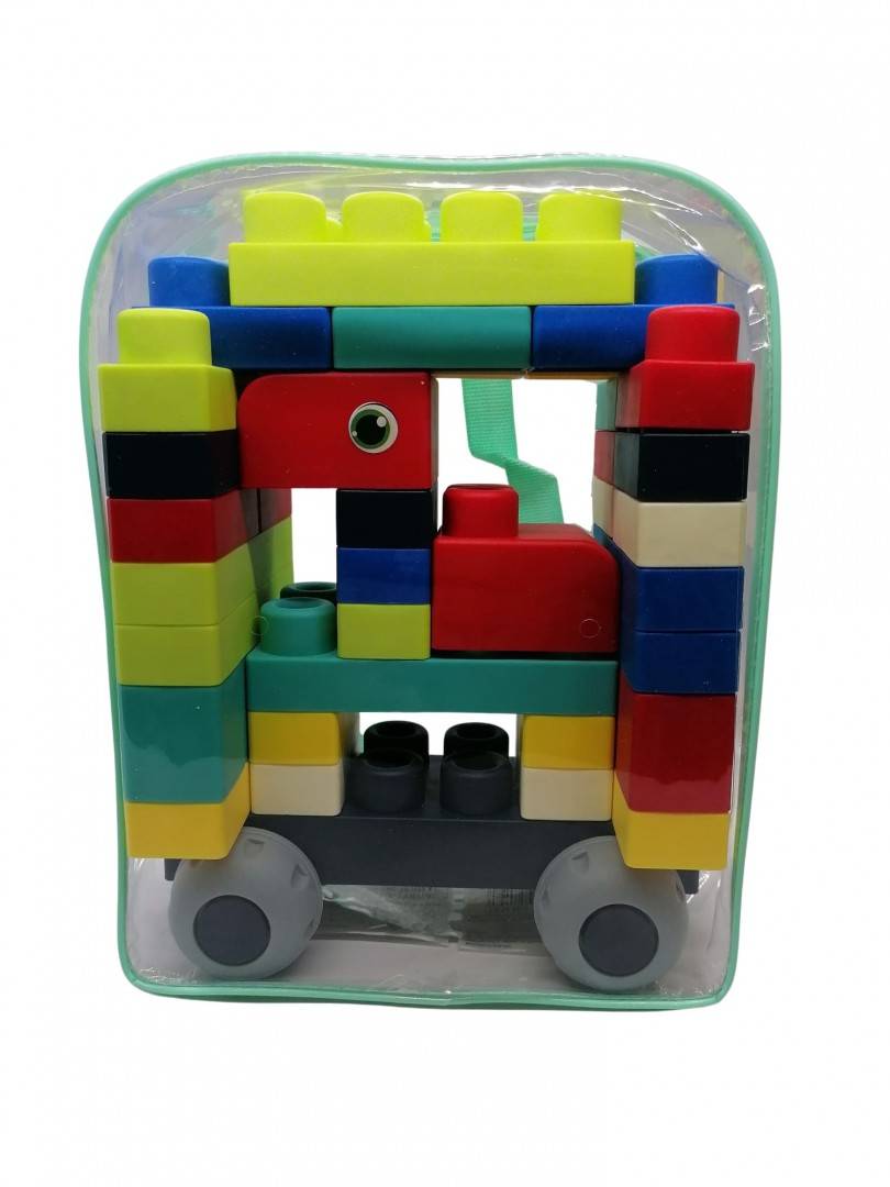 Set de constructie, Buiding Blocks, din plastic moale pentru copii, cauciuc senzorial, multicolor, 44 piese