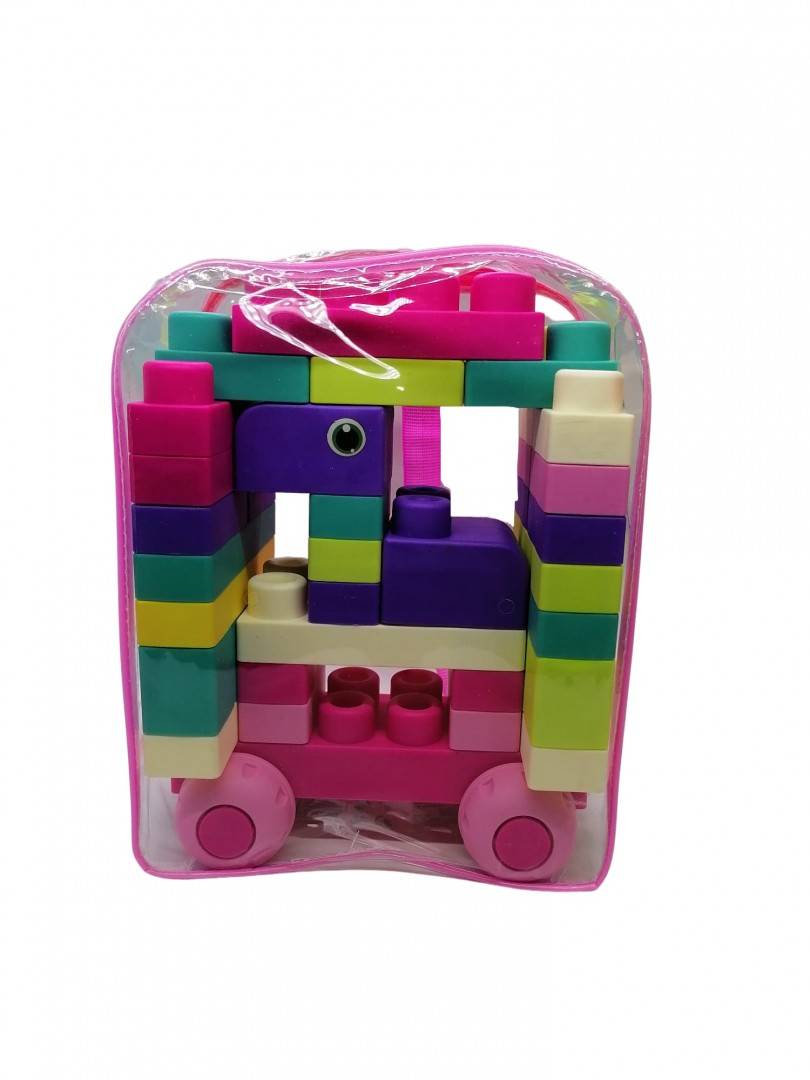 Set de constructie, Buiding Blocks, din plastic moale pentru fetite, cauciuc senzorial, multicolor, 44 piese