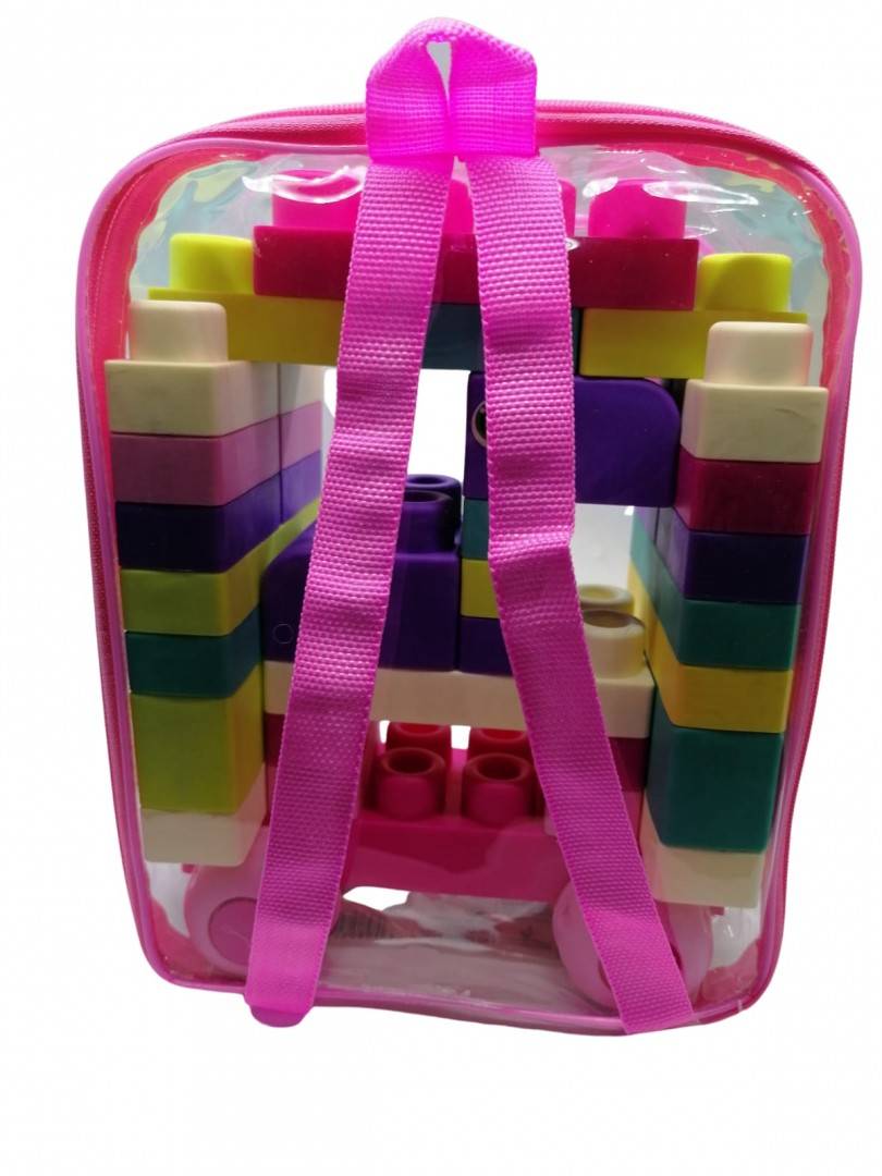 Set de constructie, Buiding Blocks, din plastic moale pentru fetite, cauciuc senzorial, multicolor, 44 piese