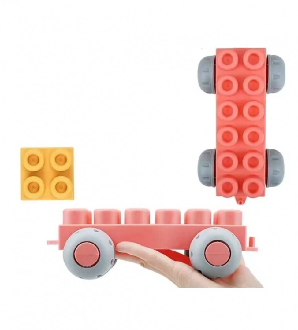 Set de constructie, Buiding Blocks, din plastic moale pentru fetite, cauciuc senzorial, multicolor, 44 piese