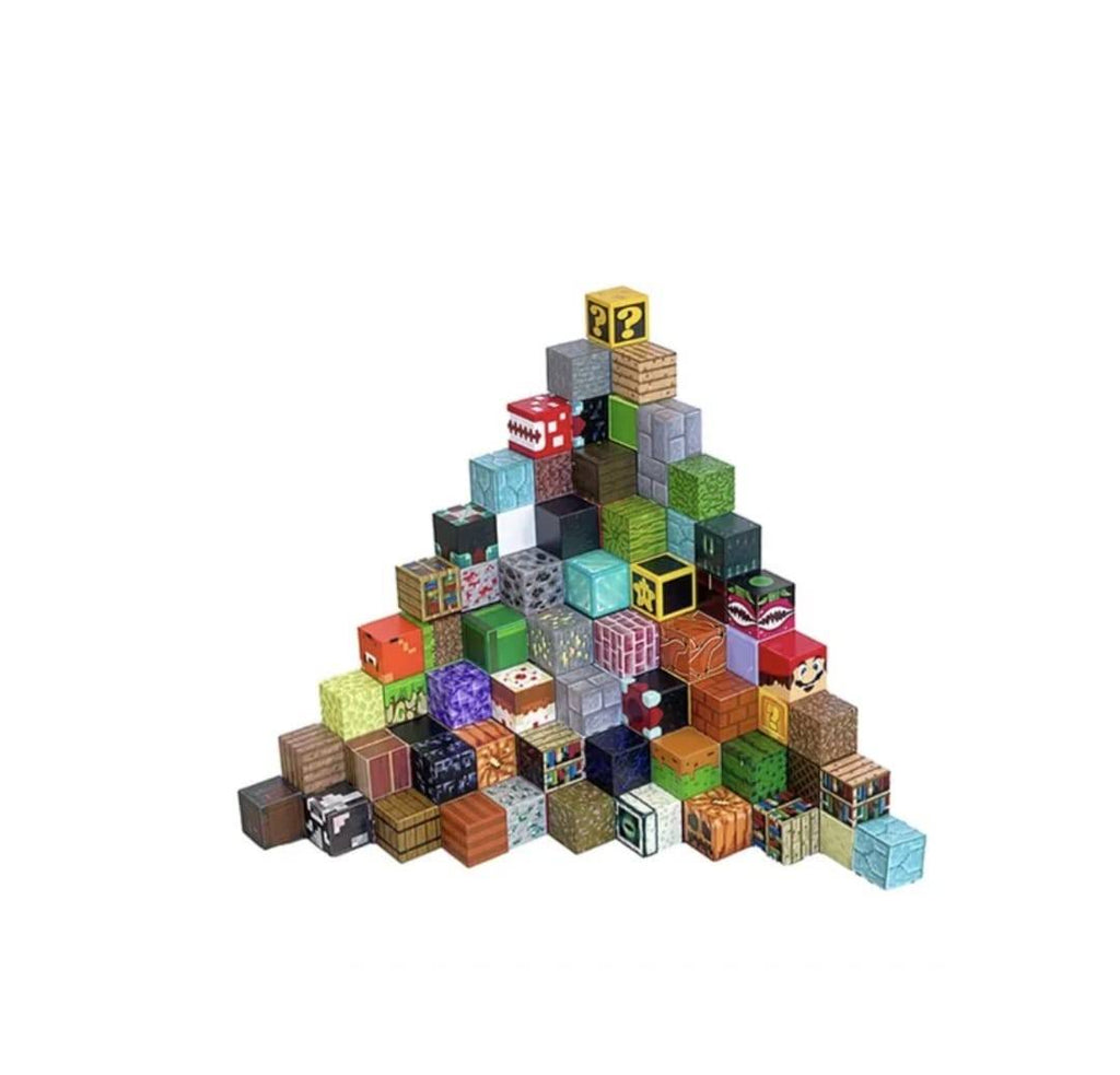 Set de constructie magnetic, tip Minecraft, cuburi, multicolor, 60 buc