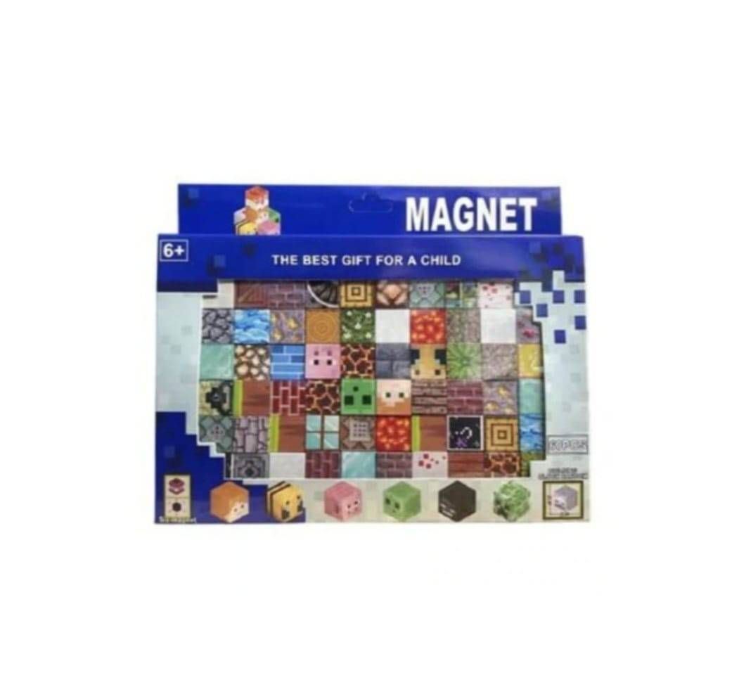 Set de constructie magnetic, tip Minecraft, cuburi, multicolor, 60 buc
