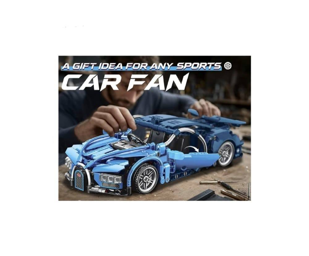 Set de constructie, Masinuta Bugatti, scara 1:18, albastru/multicolor, 423 piese