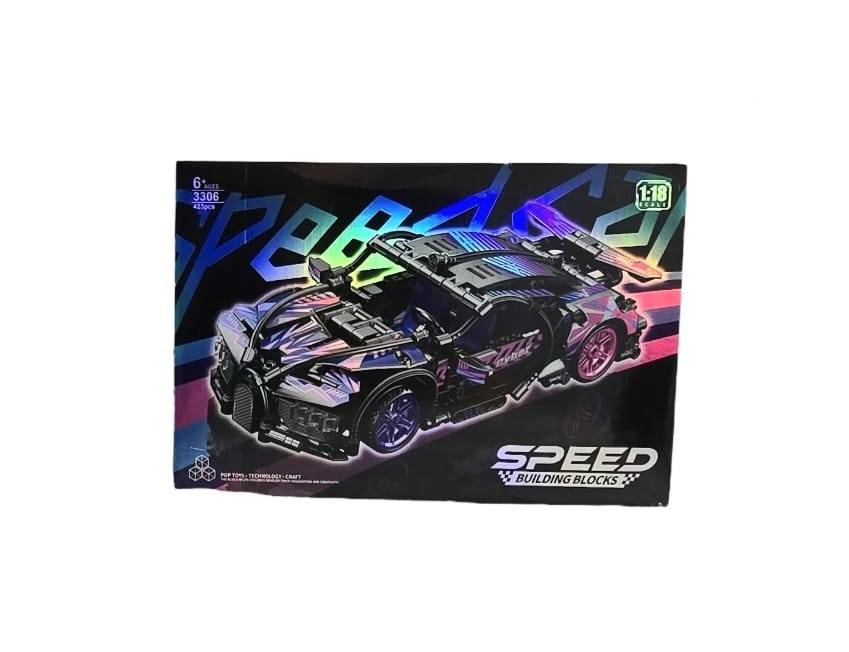 Set de constructie, Masinuta Bugatti, scara 1:18, negru/multicolor, 423 piese