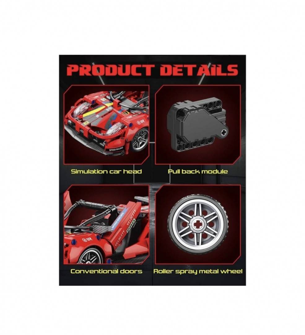 Set de constructie, Masinuta Ferrari, scara 1:18, albastru/multicolor, 426 piese