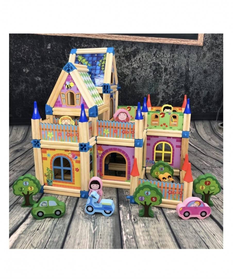Set de constructie, Micul Arhitect, lemn, 128 piese, 3 ani+