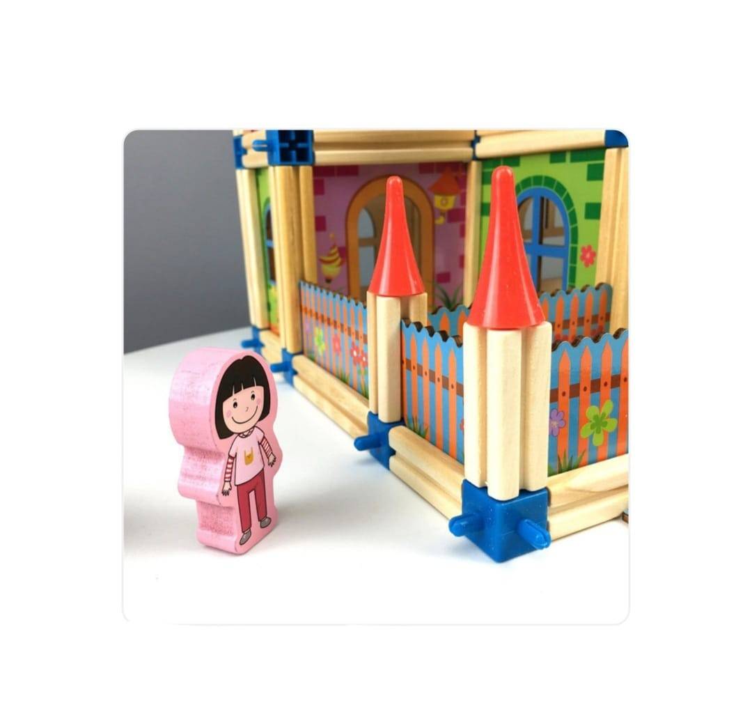 Set de constructie, Micul Arhitect, lemn, 128 piese, 3 ani+