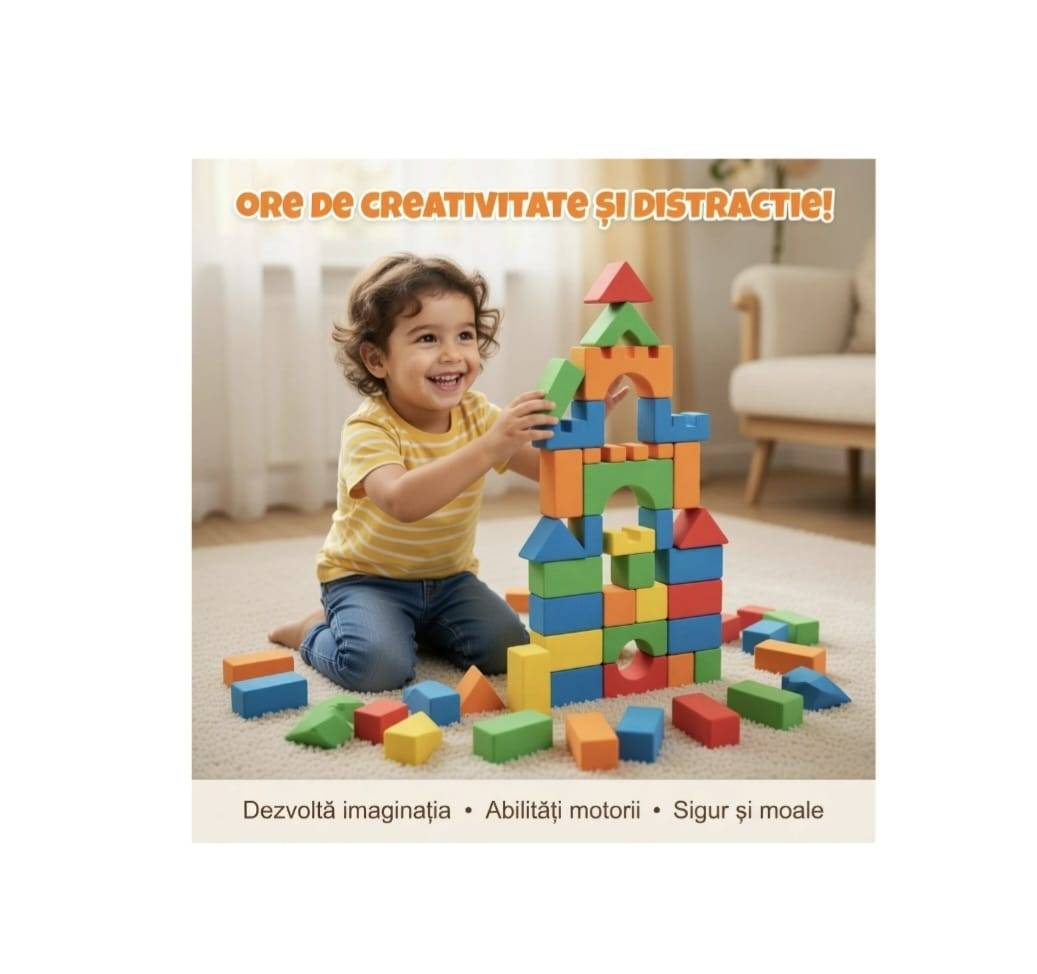 Set de construit, 29 Cuburi forme geometrice din burete, multicolor