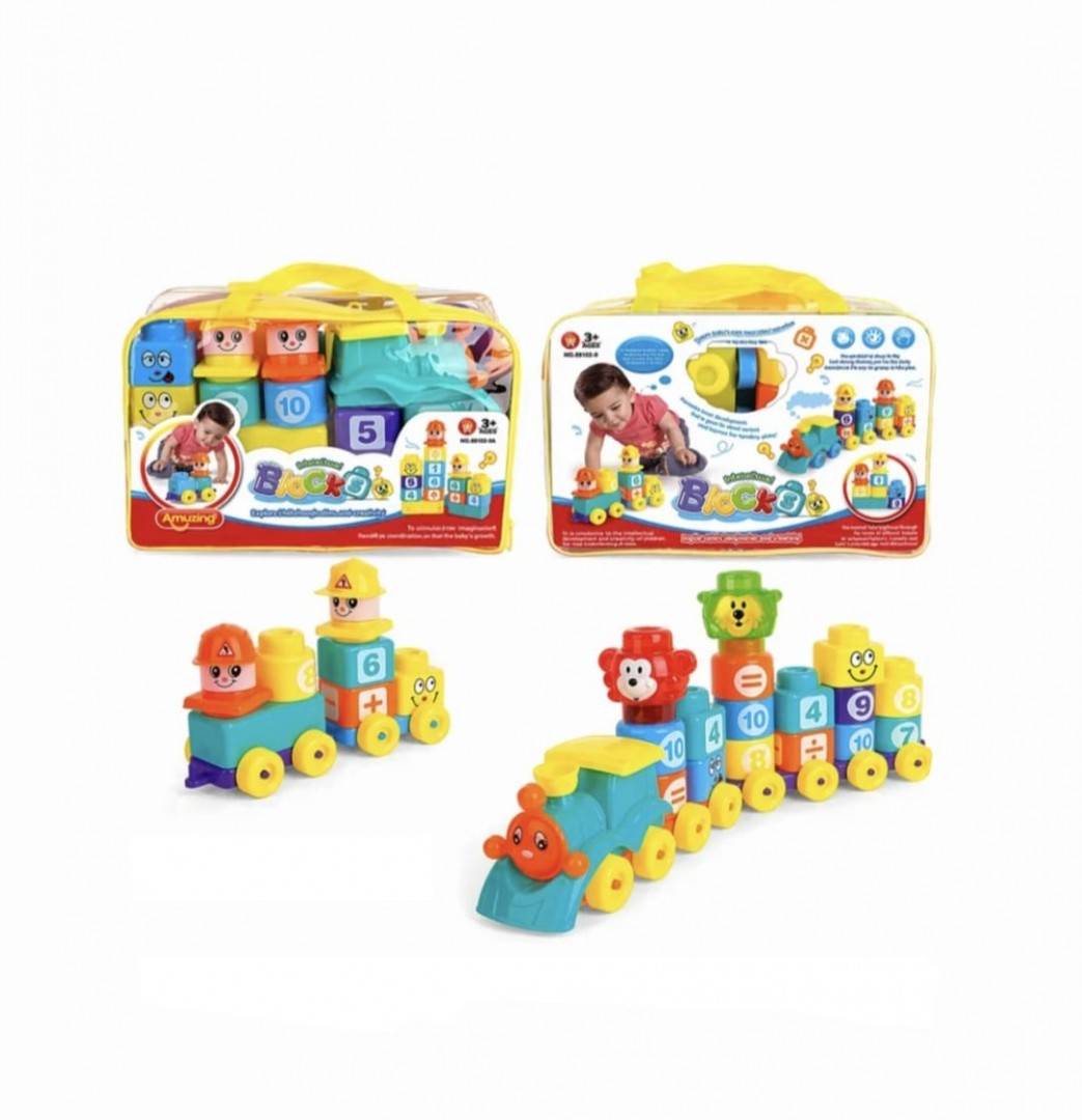 Set de cuburi de construit cu trenuleț, Amusing Blocks, cifre și forme, 32 piese