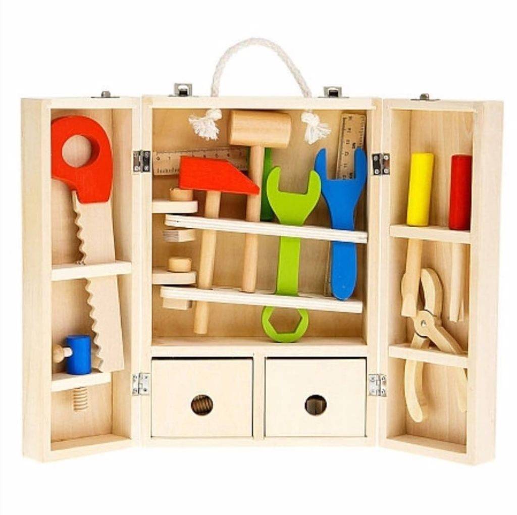 set trusa de scule de jucarie din lemn