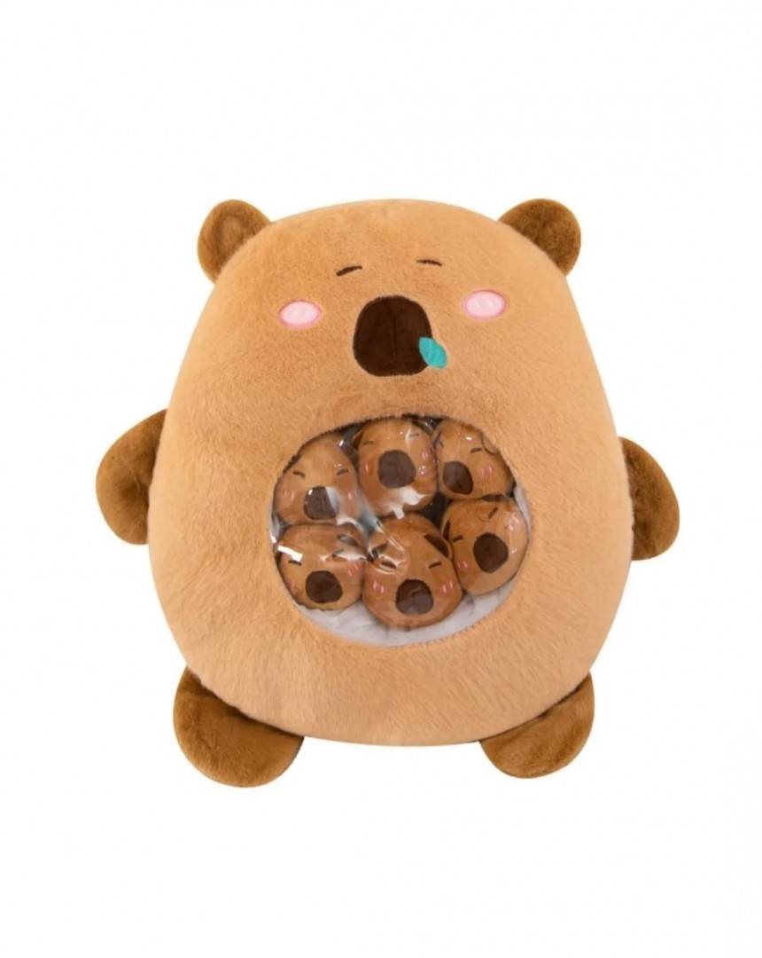 Set de plus, Capibara cu 6 pui, MASHASHOP, maro, 45 cm