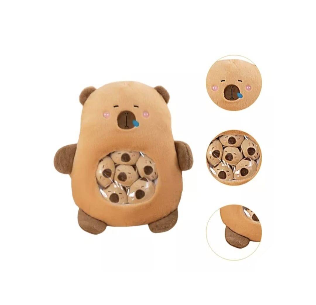 Set de plus, Capibara cu 6 pui, MASHASHOP, maro, 45 cm