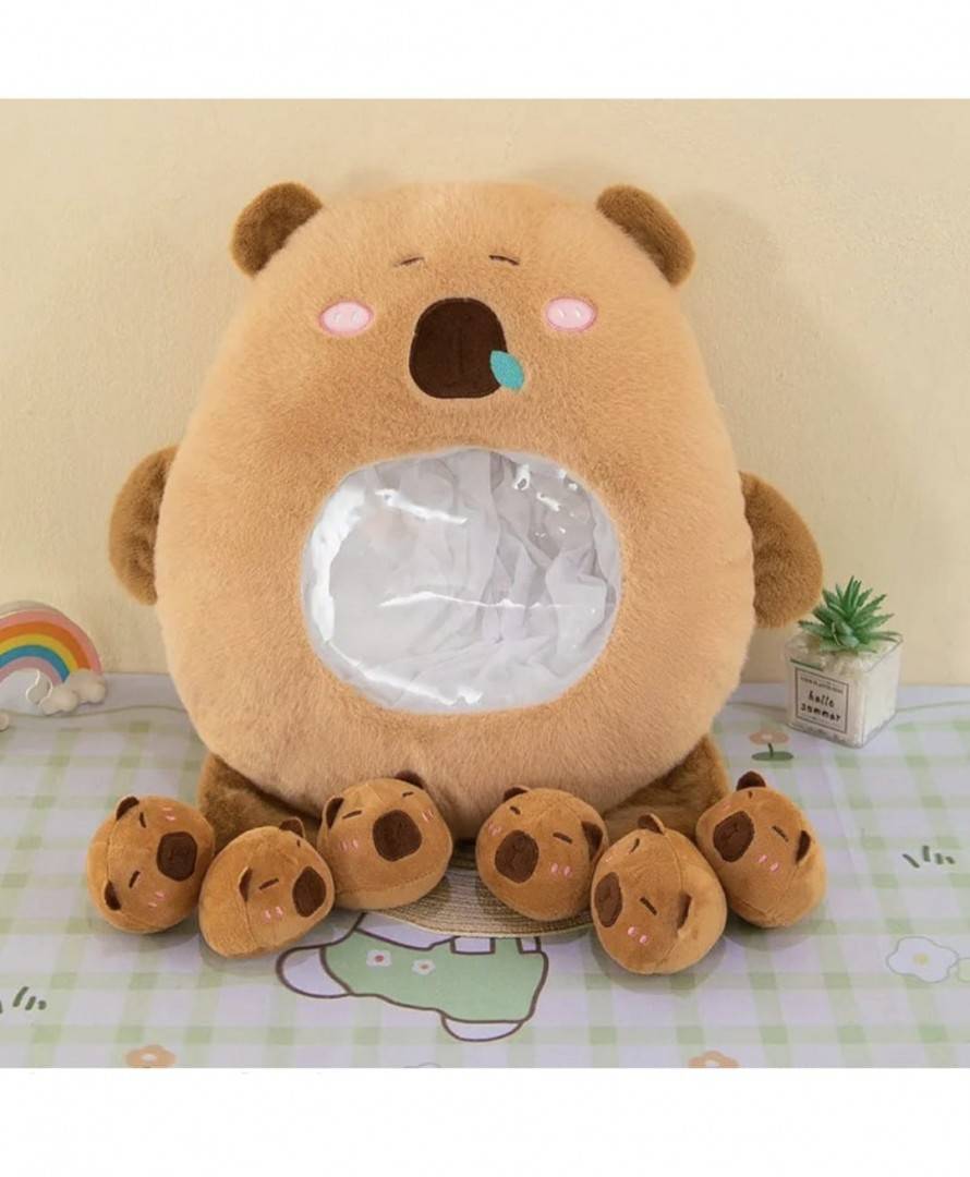 Set de plus, Capibara cu 6 pui, MASHASHOP, maro, 45 cm
