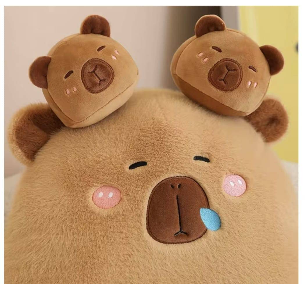 Set de plus, Capibara cu 6 pui, MASHASHOP, maro, 45 cm