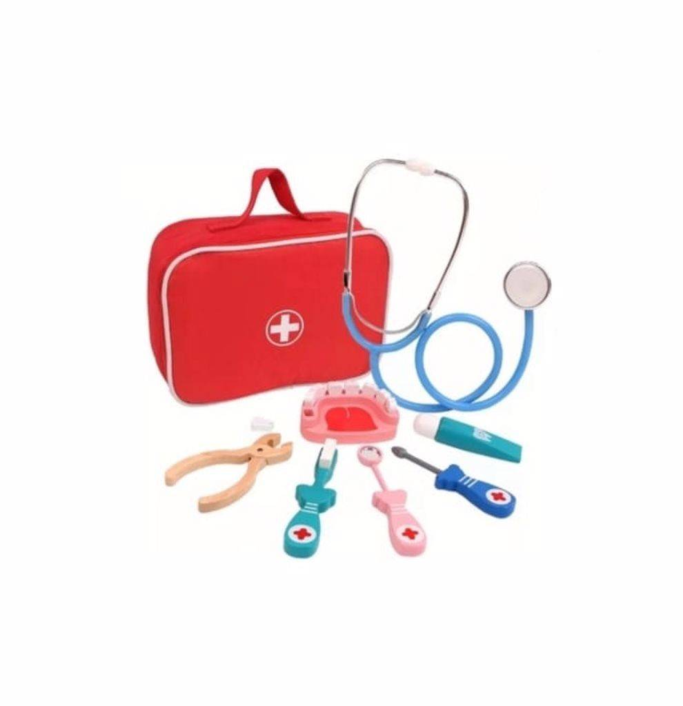 Trusa de doctor, dentist, din lemn, multicolor