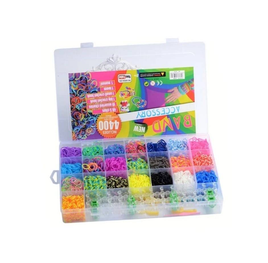 Set elastice pentru bratari, Cutie XXL, cu suport pentru bratari, accesorii de inchidere, multicolor, 34 cm