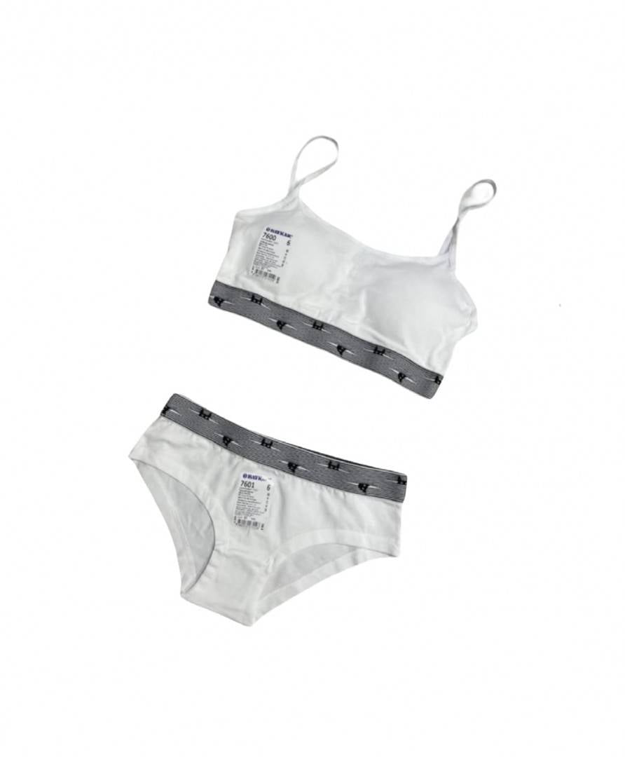 Set fetite, bustiera si chilot, bumbac, alb, marimea 11 ani - 16 ani