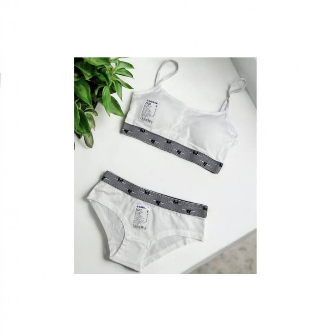 Set fetite, bustiera si chilot, bumbac, alb, marimea 11 ani - 16 ani