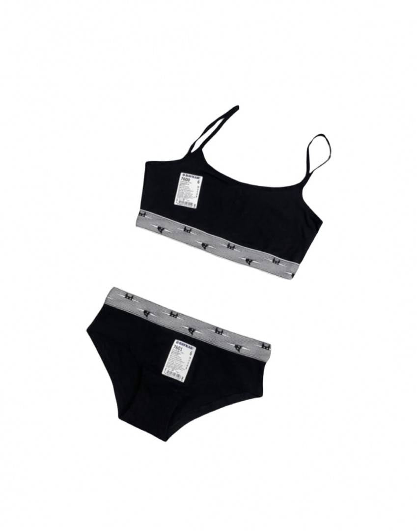 Set fetite, bustiera si chilot, bumbac, negru, marimea 11 ani - 16 ani