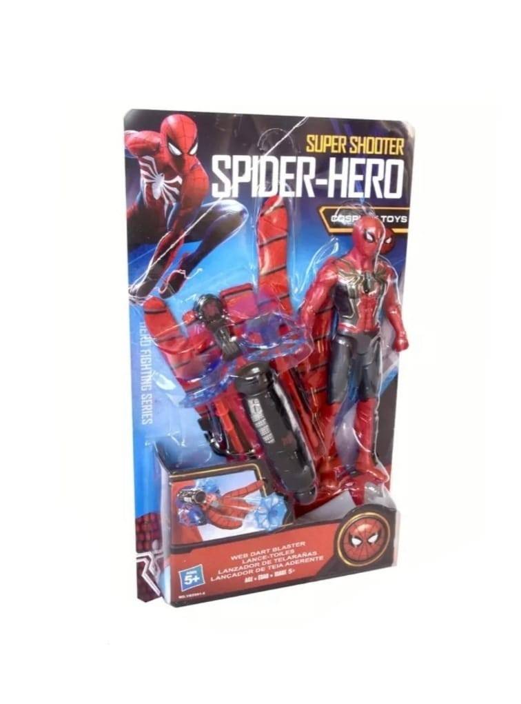 Set Figurina si Manusa lui Spiderman din material textil cu lansator si 2 sageti, rosu, 32 cm