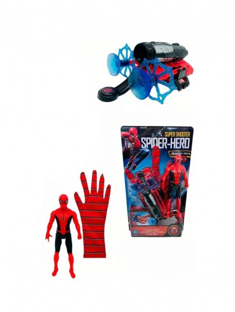 Set Figurina si Manusa lui Spiderman din material textil cu lansator si 2 sageti, rosu, 32 cm