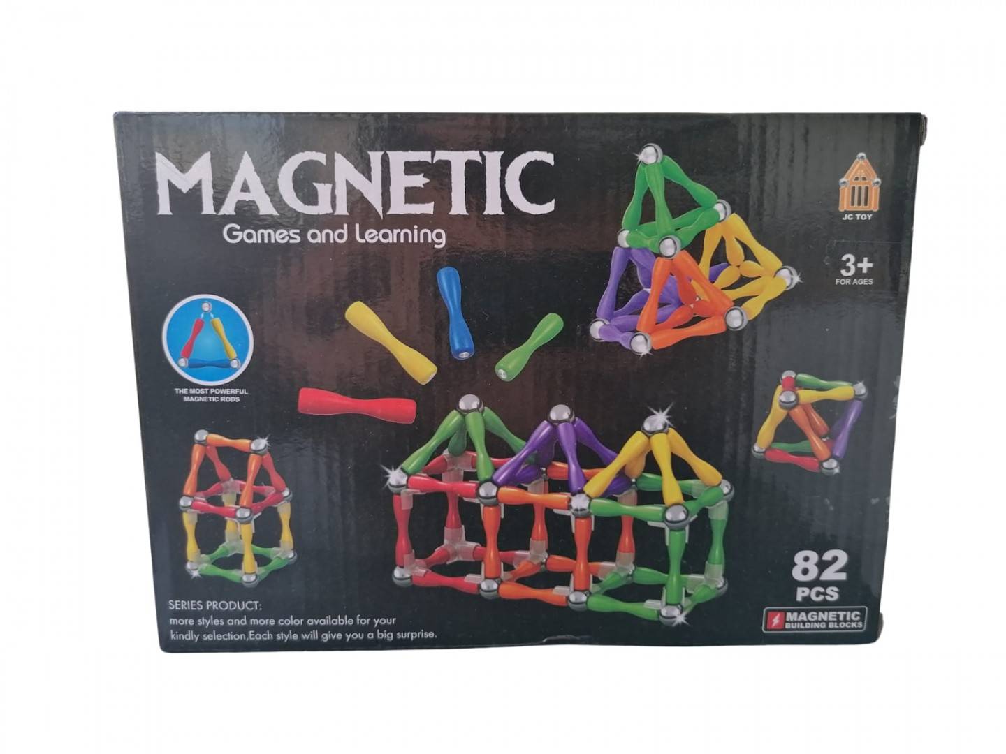 Set Inteligent de Constructie Magnetic, educativ si creativ, numeroase posibilitati de construit creativ, 74  piese, multicol
