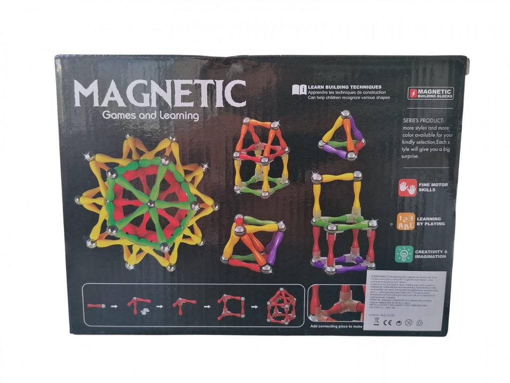 Set Inteligent de Constructie Magnetic, educativ si creativ, numeroase posibilitati de construit creativ, 74  piese, multicol