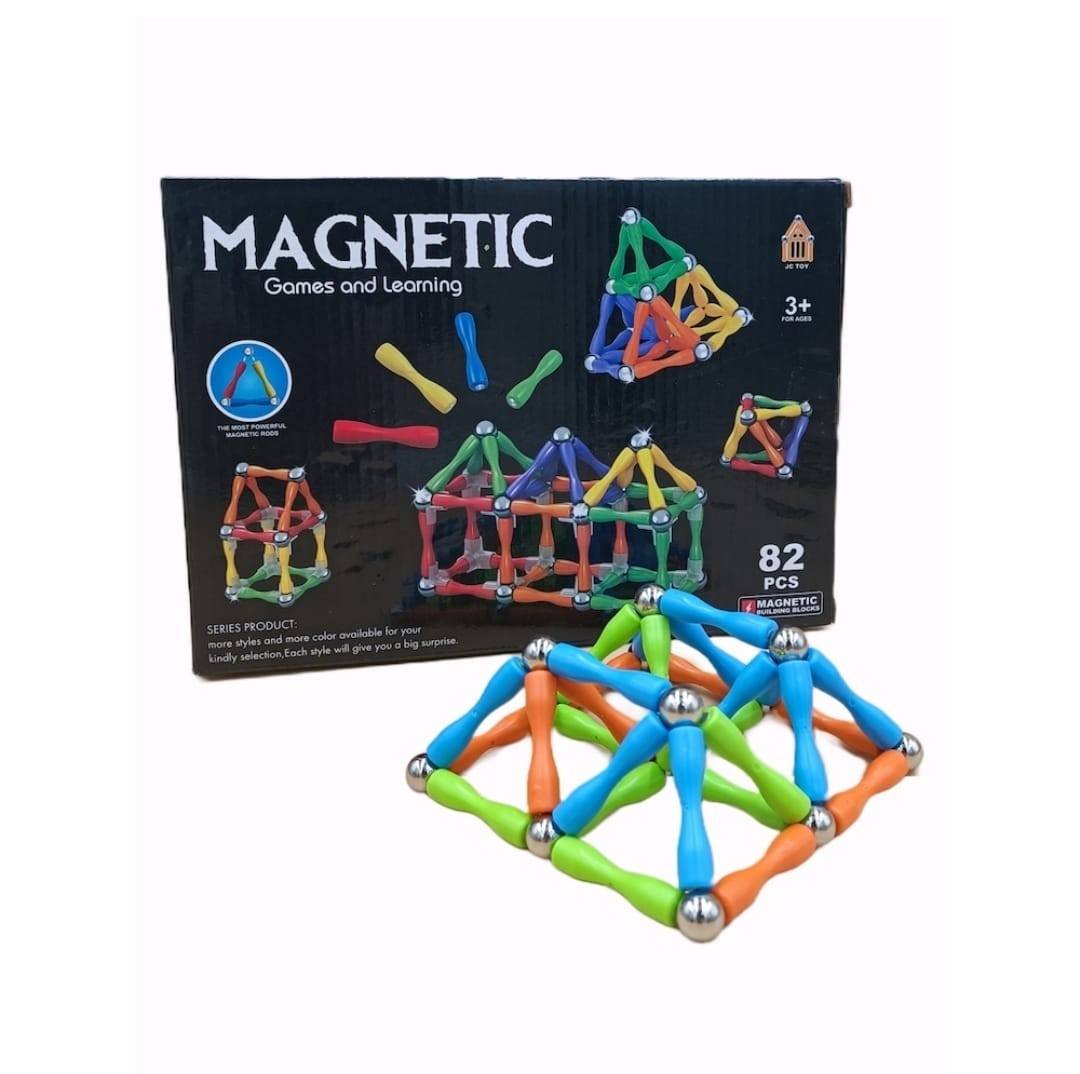 Set Inteligent de Constructie Magnetic, educativ si creativ, numeroase posibilitati de construit creativ, 74  piese, multicol