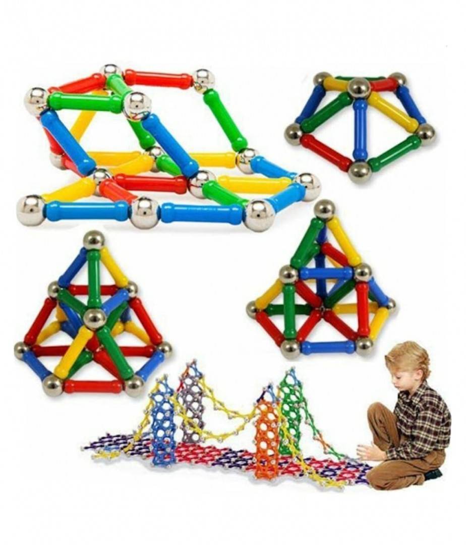 Set Inteligent de Constructie Magnetic, educativ si creativ, numeroase posibilitati de construit creativ, 74  piese, multicol