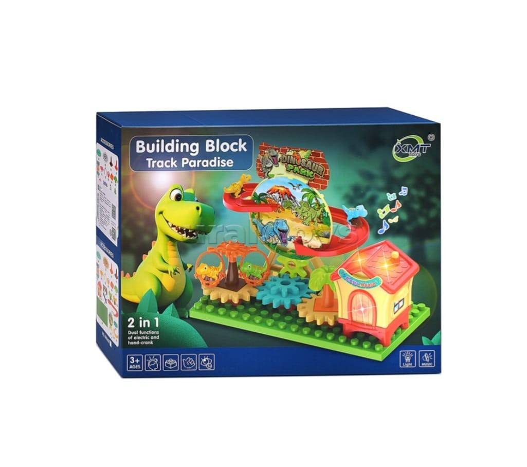 Set interactiv copii, Tobogan Dino, Circuit cu Dinozauri, sunete si lumini, multicolor, 26.5 cm