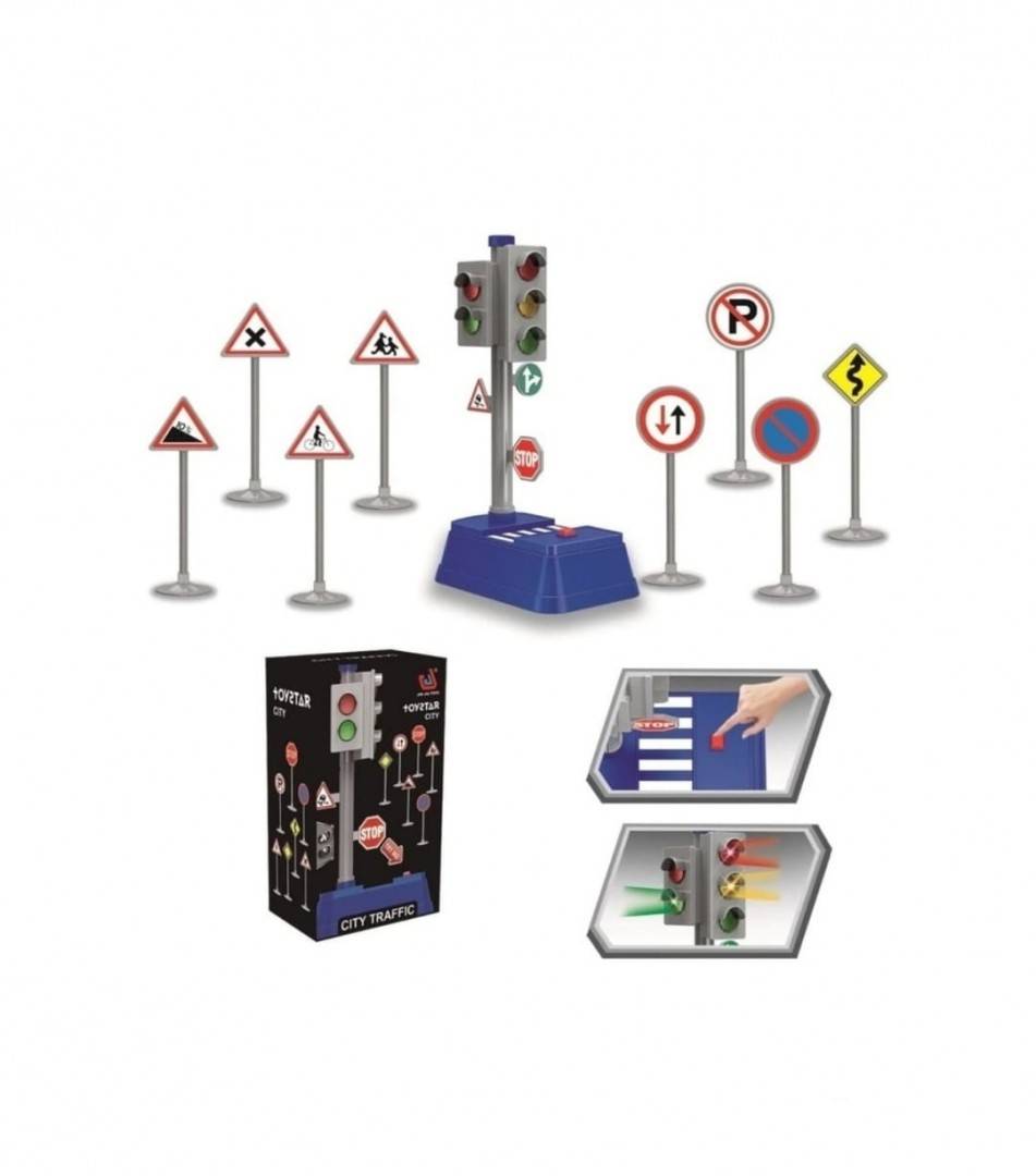 Set interactiv, Semafor cu semne de circulatie, 9 piese, multicolor