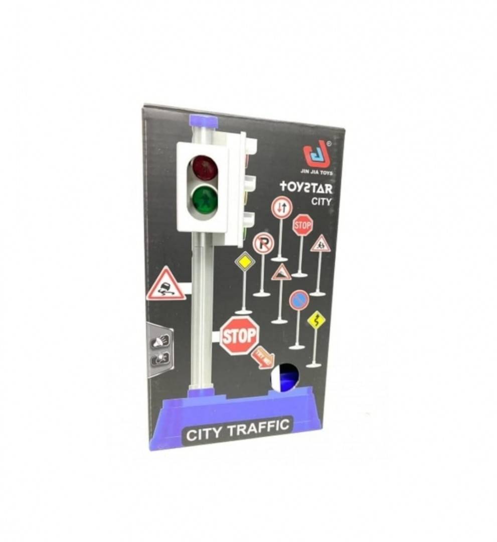 Set interactiv, Semafor cu semne de circulatie, 9 piese, multicolor
