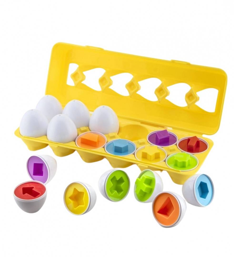 Set Joc Educativ Montessori, 12 forme oua, 6 culori potrivirea formelor si invatarea culorilor, multicolor, 28 cm